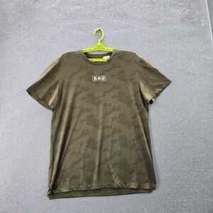 RAWGEAR Men Shirt LARGE Olive Camouflage Activewear Gorpcore Logo Short Sleeve